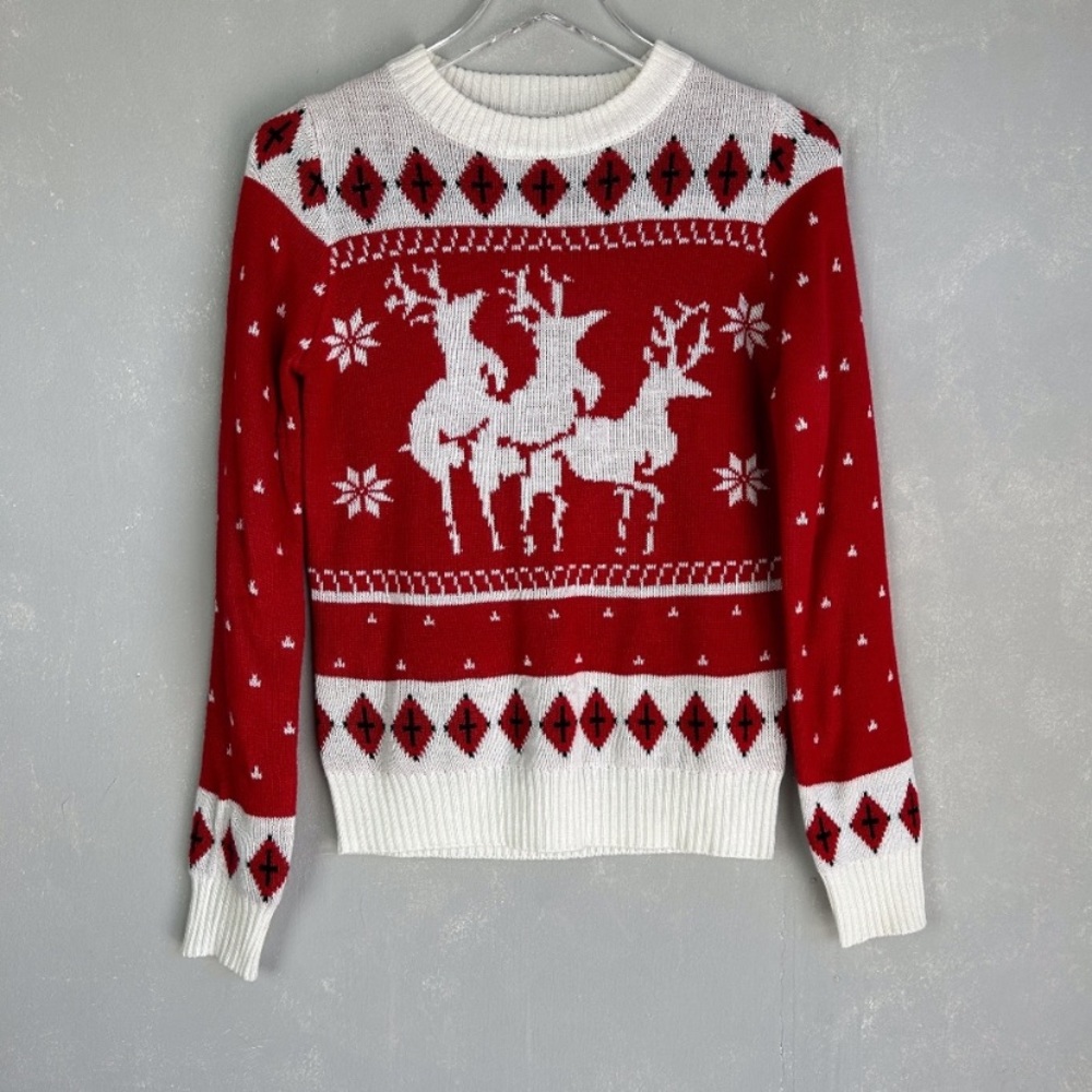Tipsy Elves size SX ugly christmas sweater reindeer menage a trois red NWOT